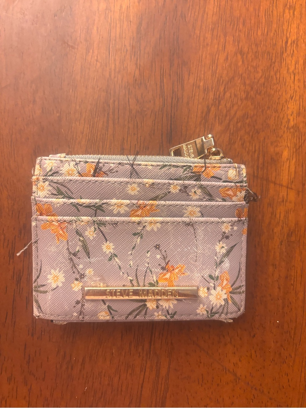 Steve Madden Lavender Floral Card Slot Wallet with Gold Accent